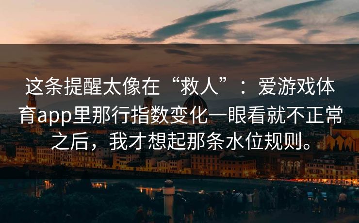这条提醒太像在“救人”：爱游戏体育app里那行指数变化一眼看就不正常之后，我才想起那条水位规则。