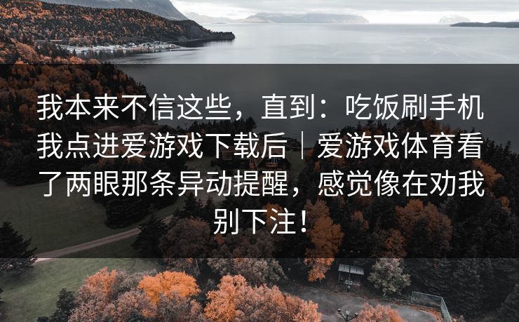 我本来不信这些，直到：吃饭刷手机我点进爱游戏下载后｜爱游戏体育看了两眼那条异动提醒，感觉像在劝我别下注！